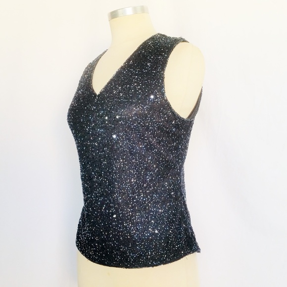 **SOLD********Black Glass Beaded Sleeveless Top - Picture 2 of 8